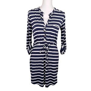 LA Made Blue & White Striped Front Tie Midi Dress Size Small